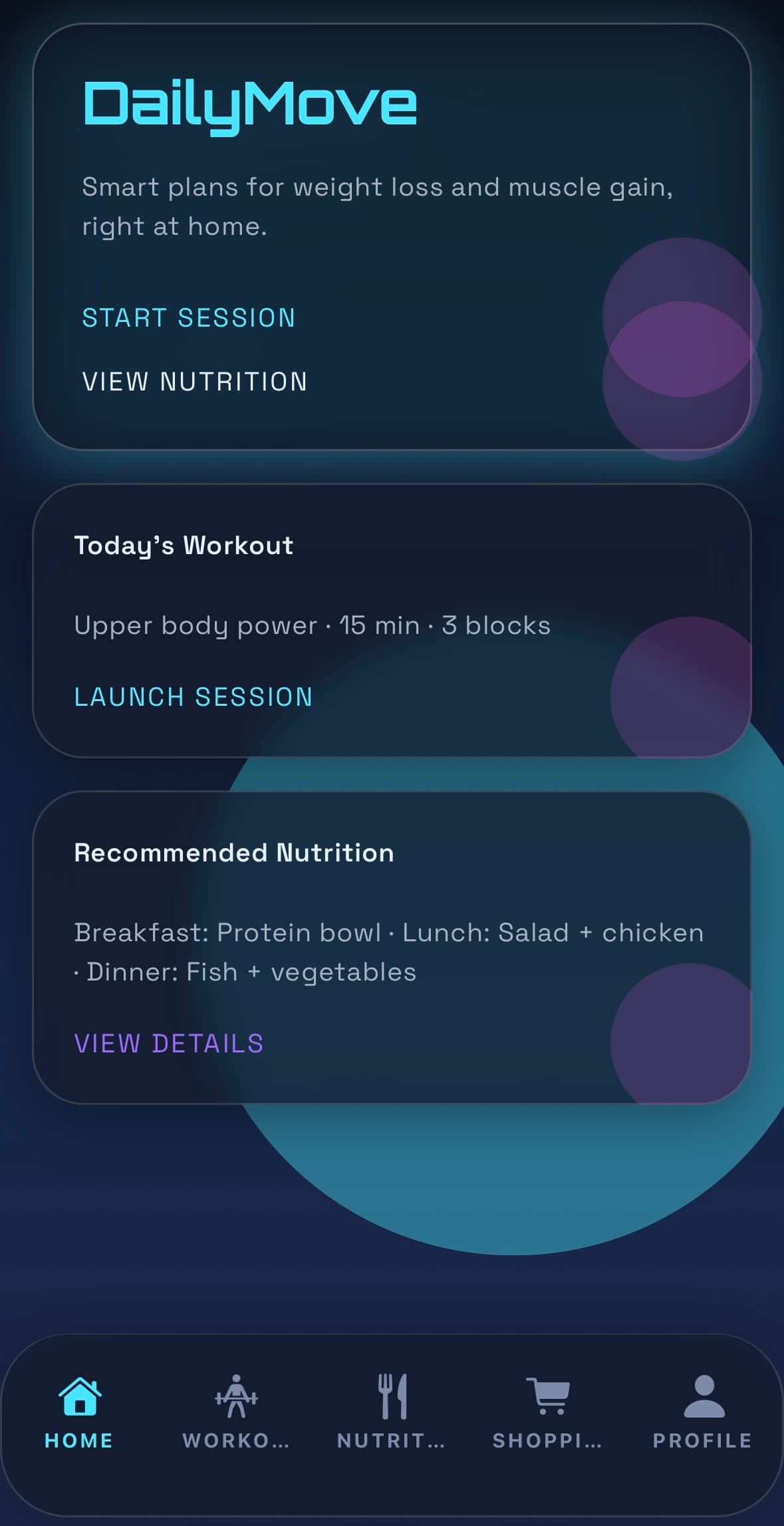 DailyMove home dashboard overview