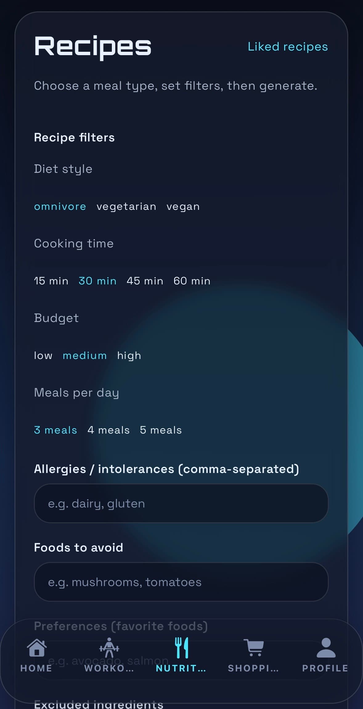 DailyMove nutrition overview