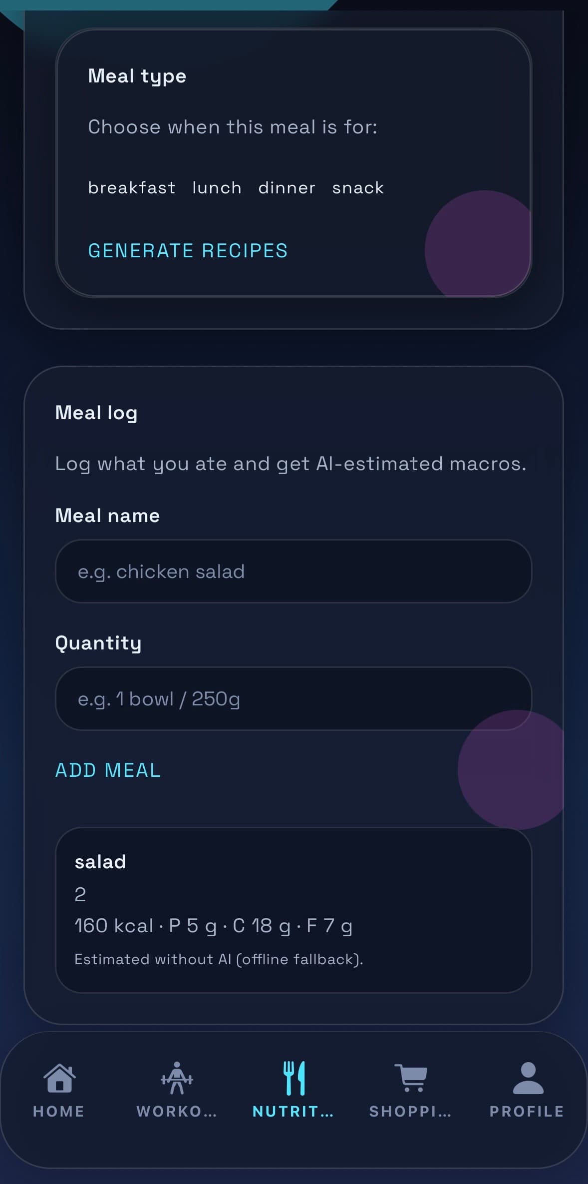 DailyMove nutrition detail view