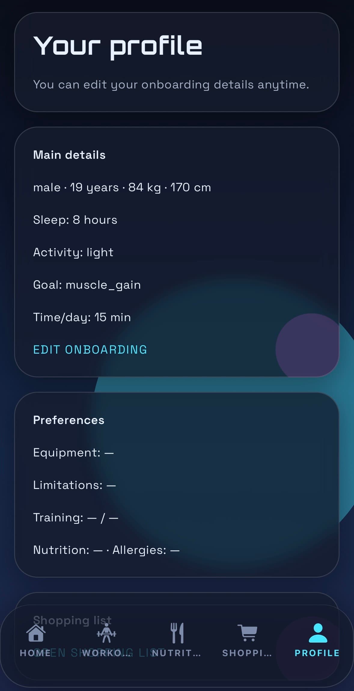 DailyMove profile settings